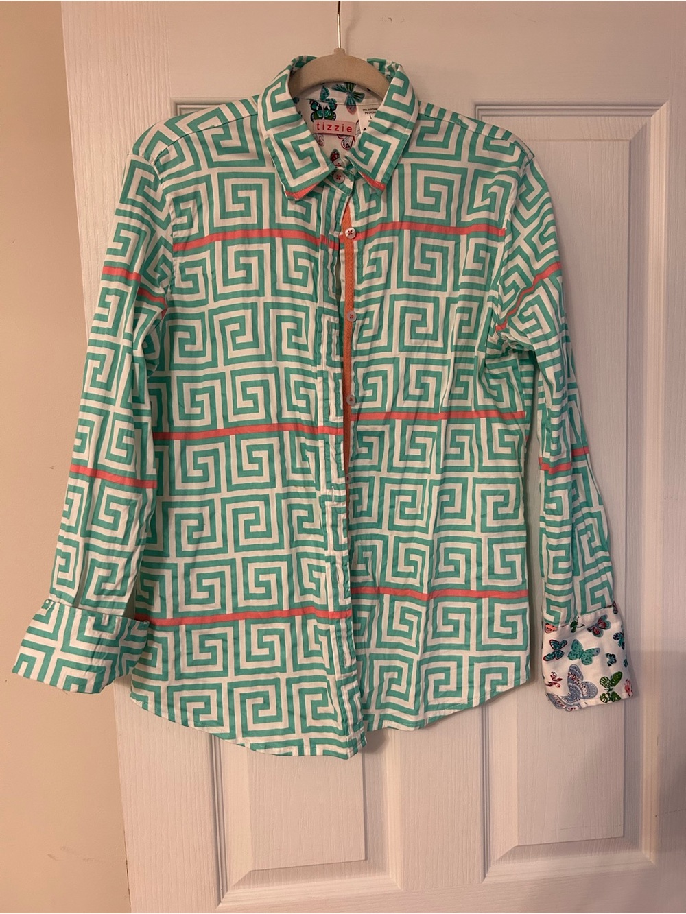 Lizzie Mint Green Geometric Button-Down Shirt